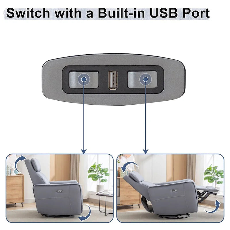 Fauteuil inclinable pivotant à bascule électrique 32.3 de large avec ports USB