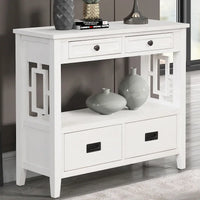 Table console de 36 po en pin de style rustique pour entrée de canapé avec 4 tiroirs et 1 étagère de rangement