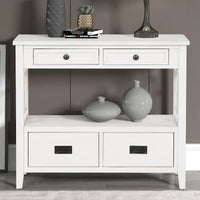 Table console de 36 po en pin de style rustique pour entrée de canapé avec 4 tiroirs et 1 étagère de rangement