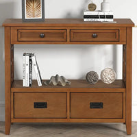 Table console de 36 po en pin de style rustique pour entrée de canapé avec 4 tiroirs et 1 étagère de rangement