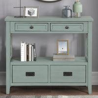 Table console de 36 po en pin de style rustique pour entrée de canapé avec 4 tiroirs et 1 étagère de rangement