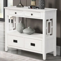 Table console de 36 po en pin de style rustique pour entrée de canapé avec 4 tiroirs et 1 étagère de rangement