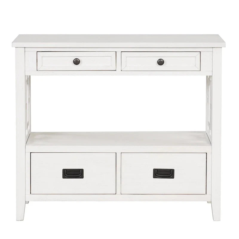 Table console de 36 po en pin de style rustique pour entrée de canapé avec 4 tiroirs et 1 étagère de rangement