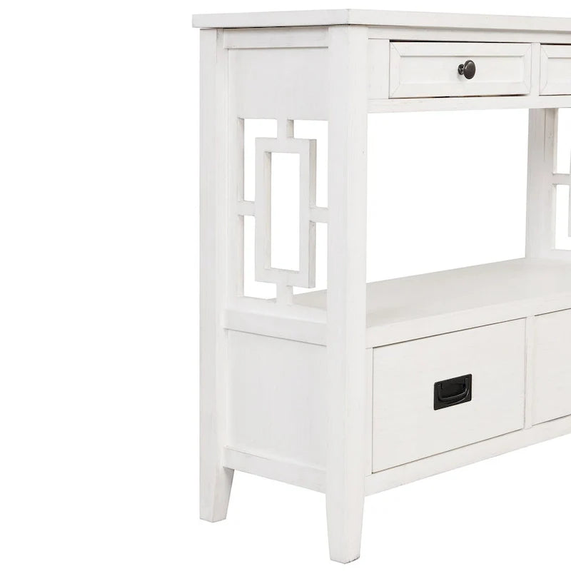Table console de 36 po en pin de style rustique pour entrée de canapé avec 4 tiroirs et 1 étagère de rangement