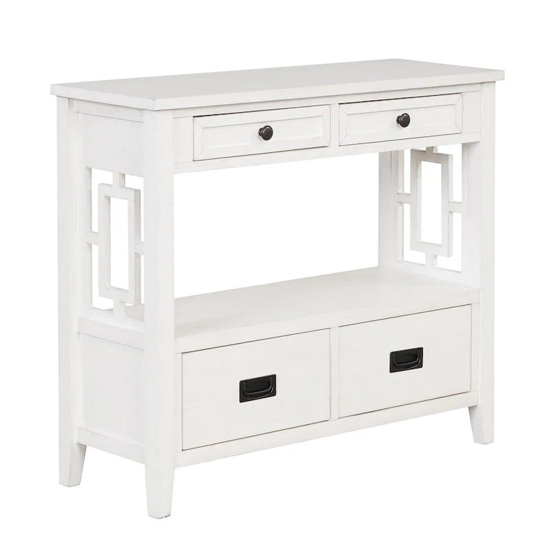Table console de 36 po en pin de style rustique pour entrée de canapé avec 4 tiroirs et 1 étagère de rangement