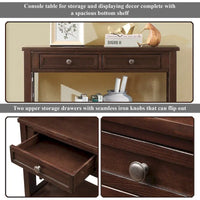 Table console de 36 po en pin de style rustique pour entrée de canapé avec 4 tiroirs et 1 étagère de rangement