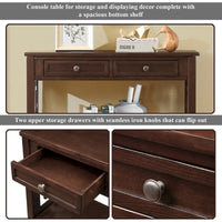 Table console de 36 po en pin de style rustique pour entrée de canapé avec 4 tiroirs et 1 étagère de rangement