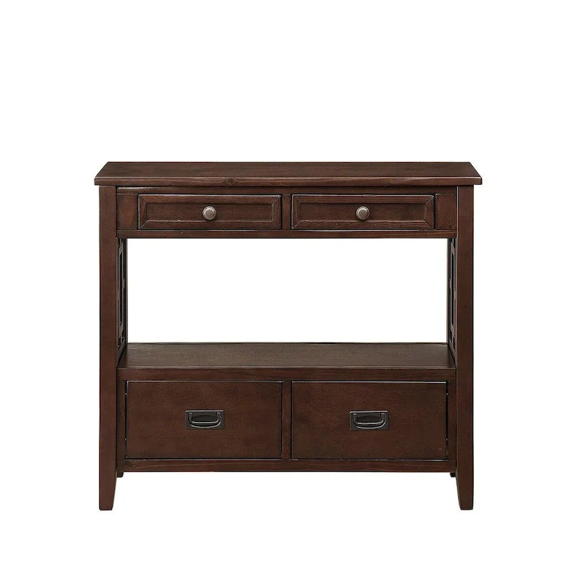 Table console de 36 po en pin de style rustique pour entrée de canapé avec 4 tiroirs et 1 étagère de rangement