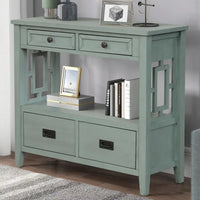 Table console de 36 po en pin de style rustique pour entrée de canapé avec 4 tiroirs et 1 étagère de rangement