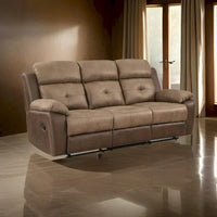 Canapé inclinable double manuel Emma de 84 pouces, microfibre marron doux, bois massif
