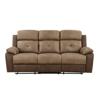 Canapé inclinable double manuel Emma de 84 pouces, microfibre marron doux, bois massif