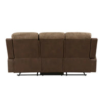 Canapé inclinable double manuel Emma de 84 pouces, microfibre marron doux, bois massif