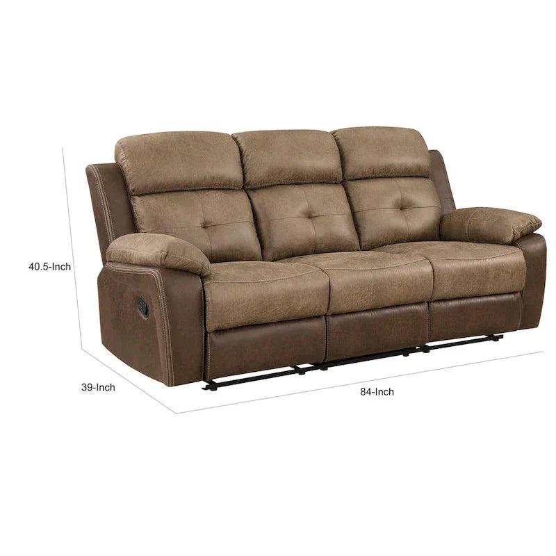 Canapé inclinable double manuel Emma de 84 pouces, microfibre marron doux, bois massif