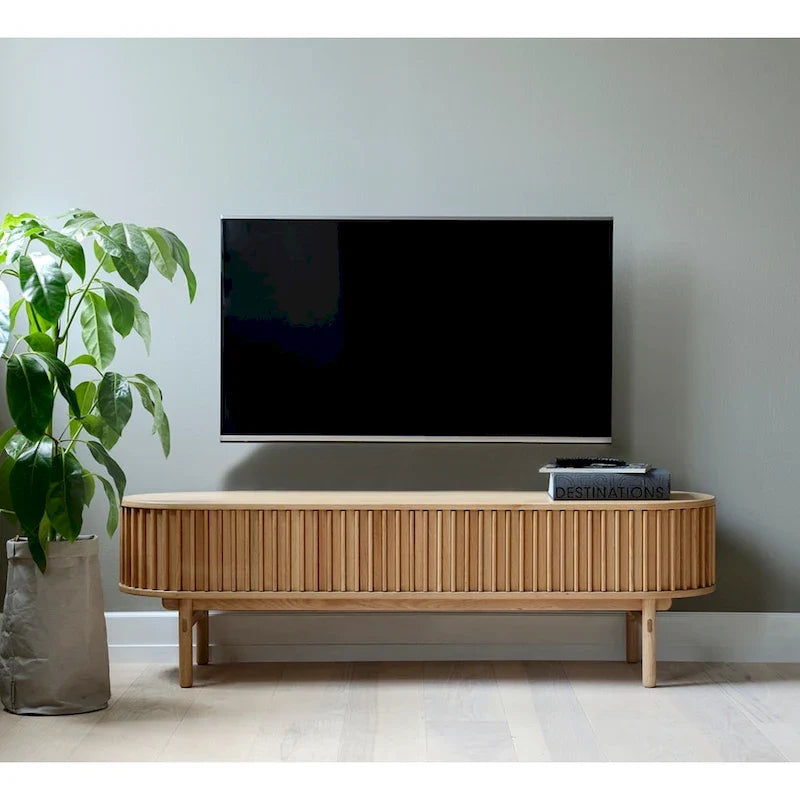Meuble TV bas coulissant arrondi Rye Studio Mid-Century Modern, 63W, naturel - 18W x 63L x 19H