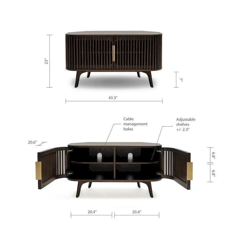 Meuble TV d'angle en bois Sierra Studio London avec accents du milieu du siècle