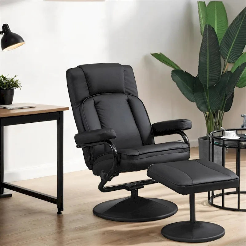 Fauteuil inclinable pivotant en cuir avec pouf repose-pieds et accoudoirs