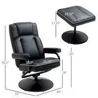 Fauteuil inclinable pivotant en cuir avec pouf repose-pieds et accoudoirs