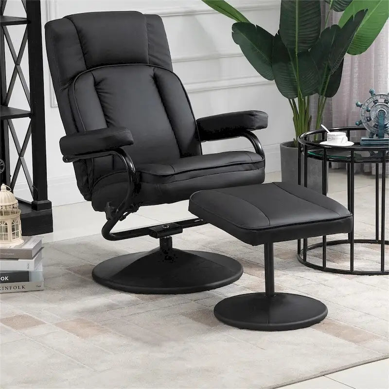 Fauteuil inclinable pivotant en cuir avec pouf repose-pieds et accoudoirs