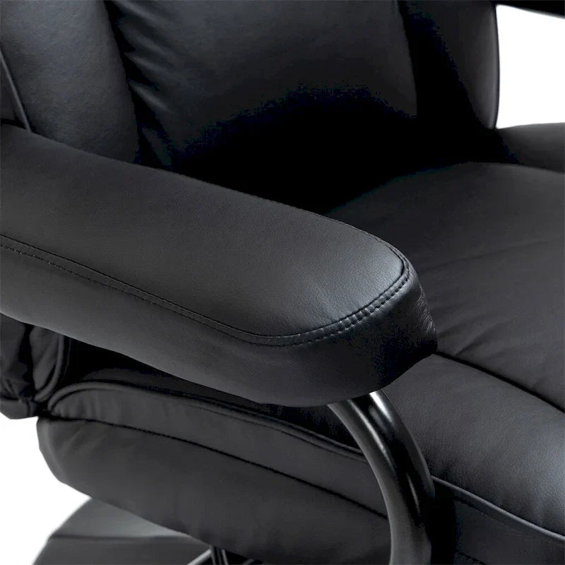 Fauteuil inclinable pivotant en cuir avec pouf repose-pieds et accoudoirs
