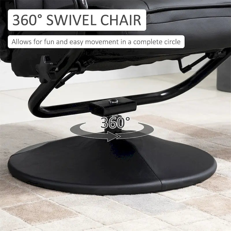 Fauteuil inclinable pivotant en cuir avec pouf repose-pieds et accoudoirs