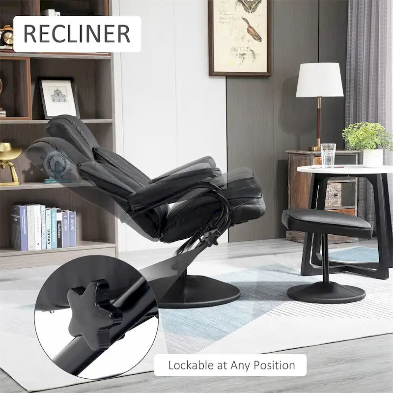 Fauteuil inclinable pivotant en cuir avec pouf repose-pieds et accoudoirs