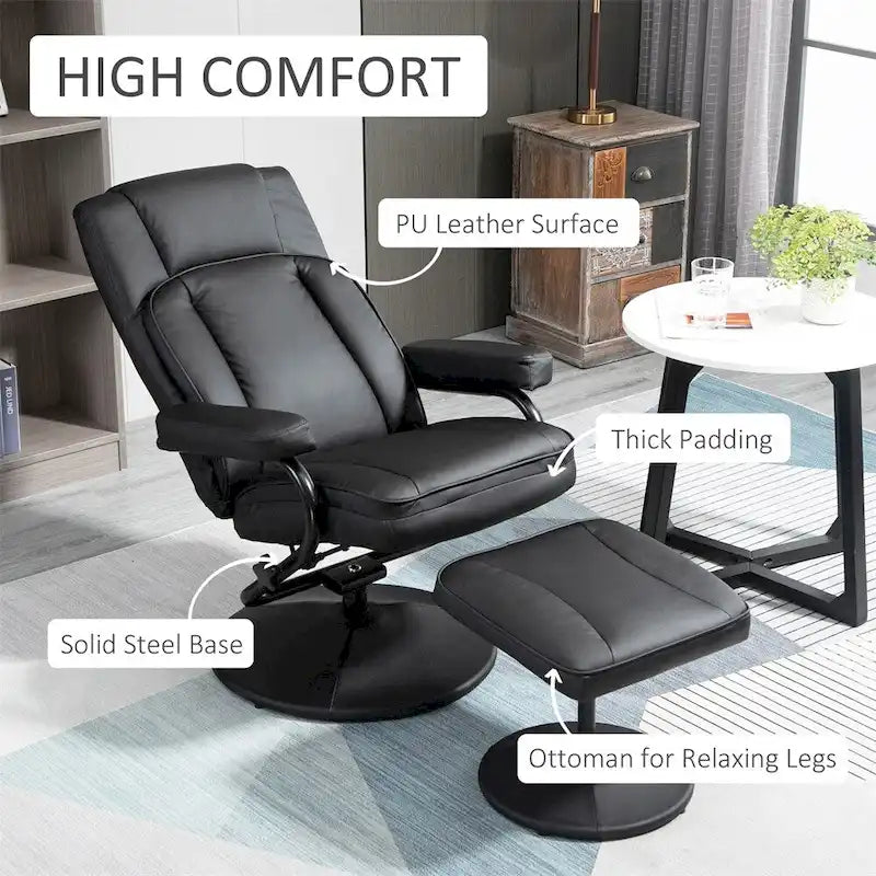 Fauteuil inclinable pivotant en cuir avec repose-pieds et accoudoirs ottoman