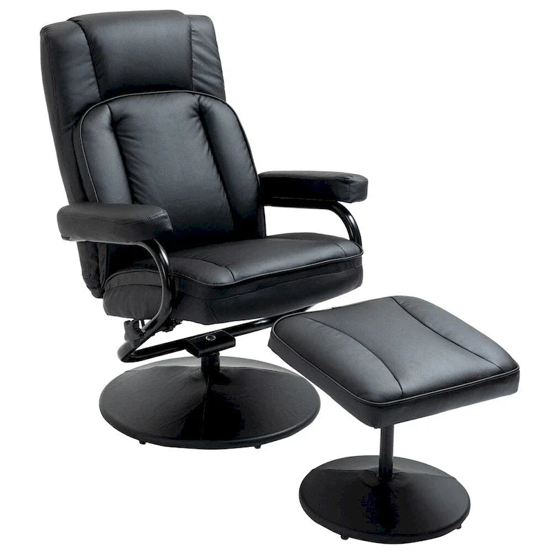Fauteuil inclinable pivotant en cuir avec pouf repose-pieds et accoudoirs
