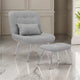 Ensemble 2 Pièces Fauteuil Lounge et Pouf Moderne Lea, Tapisserie Tissée Grise, Chrome