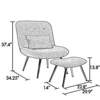 Ensemble 2 Pièces Fauteuil Lounge et Pouf Moderne Lea, Tapisserie Tissée Grise, Chrome