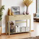 Console en rotin de style rustique, 39 tables d'appoint, table d'entrée étroite en bois bohème rustique avec tiroirs et étagère de rangement