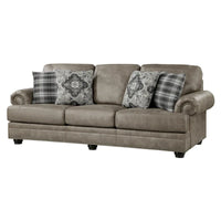 Canapé Jade 98 po, microfibre brun taupe, 4 oreillers, coussins moelleux, bois