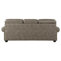 Canapé Jade 98 po, microfibre brun taupe, 4 oreillers, coussins moelleux, bois