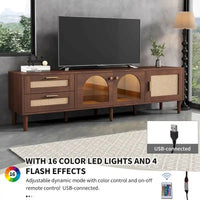Meuble TV avec 3 Armoires et 2 Tiroirs, Table Console Média pour TV jusqu'à 80 pouces, Meuble TV avec Éclairage LED, Meuble TV