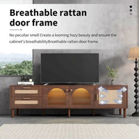 Meuble TV avec 3 Armoires et 2 Tiroirs, Table Console Média pour TV jusqu'à 80 pouces, Meuble TV avec Éclairage LED, Meuble TV