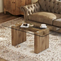 Table basse et table à manger modernes minimalistes en verre trempé avec autocollant, associées à des décorations dorées en MDF.