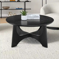 Table basse ronde en bois contemporaine et élégante avec pieds croisés attrayants