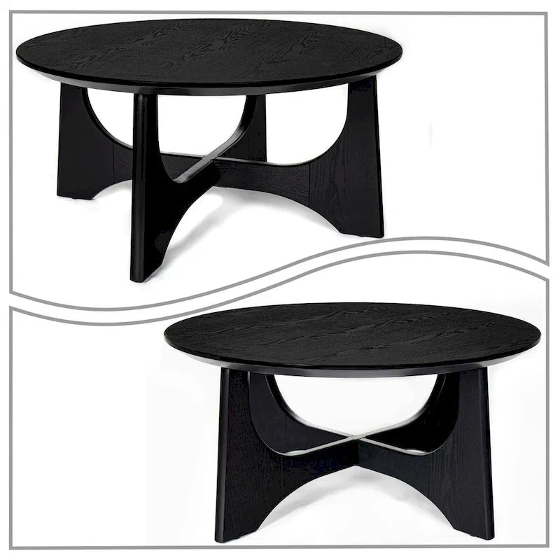 Table basse ronde en bois contemporaine et élégante avec pieds croisés attrayants