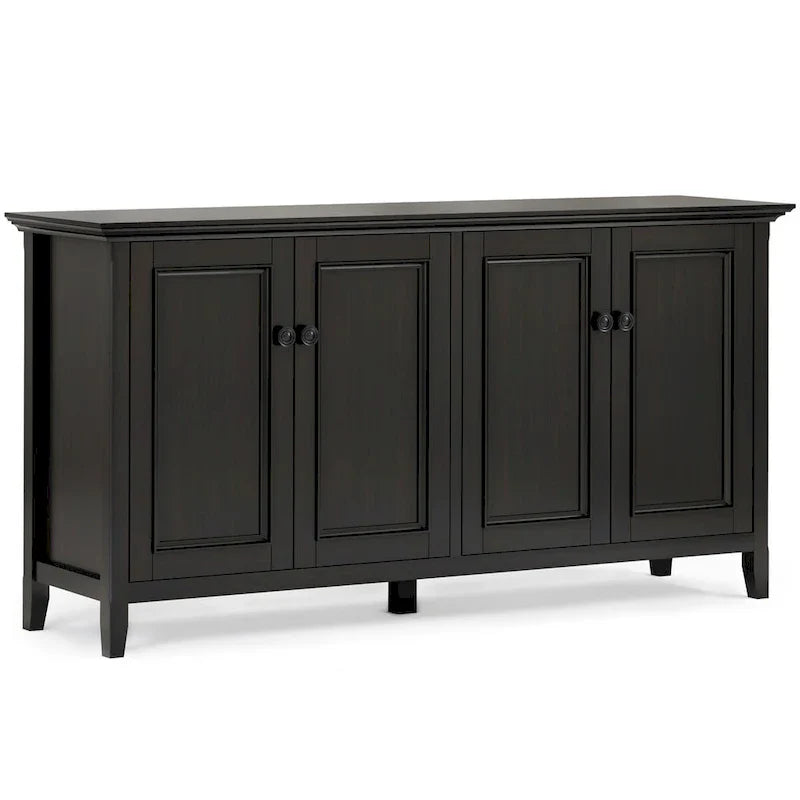 WYNDENHALL Halifax Armoire de rangement transitionnelle large en bois massif 66 po à 4 portes en brun hickory - 18p x 66l x 34h