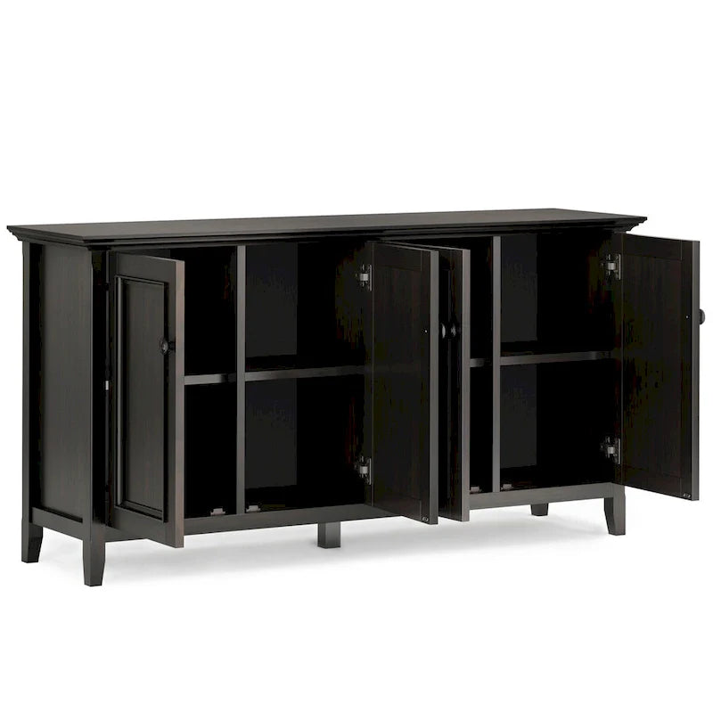 WYNDENHALL Halifax Armoire de rangement transitionnelle large en bois massif 66 po à 4 portes en brun hickory - 18p x 66l x 34h