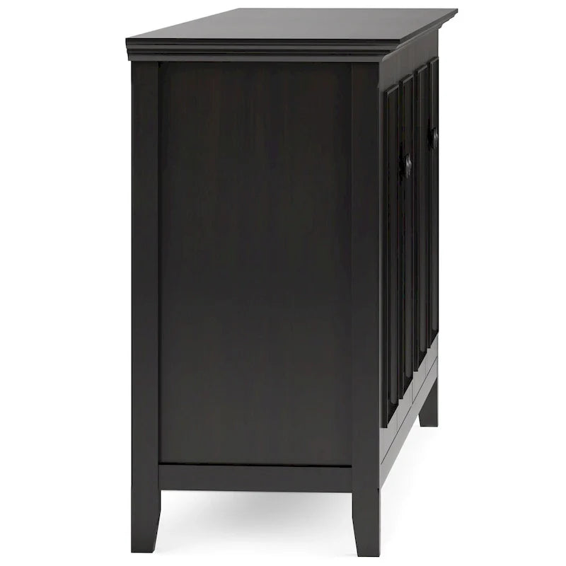 WYNDENHALL Halifax Armoire de rangement transitionnelle large en bois massif 66 po à 4 portes en brun hickory - 18p x 66l x 34h