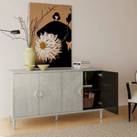 Meuble de rangement 4 portes avec pieds en pin et MDF