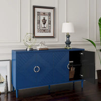 Meuble de rangement 4 portes avec pieds en pin et MDF
