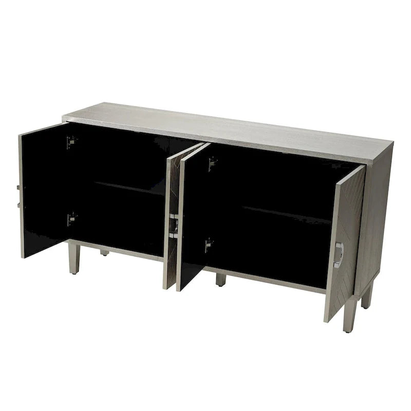 Meuble de rangement 4 portes avec pieds en pin et MDF