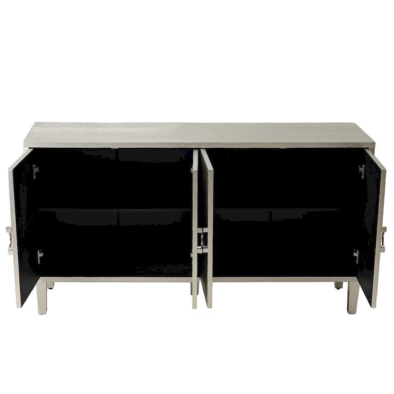 Meuble de rangement 4 portes avec pieds en pin et MDF