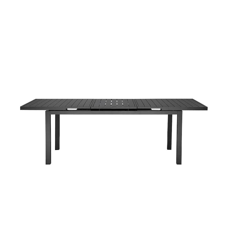 Table à manger extensible Meta de 95 pouces, cadre en aluminium gris, plateau à lattes