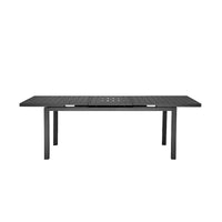 Table à manger extensible Meta de 95 pouces, cadre en aluminium gris, plateau à lattes