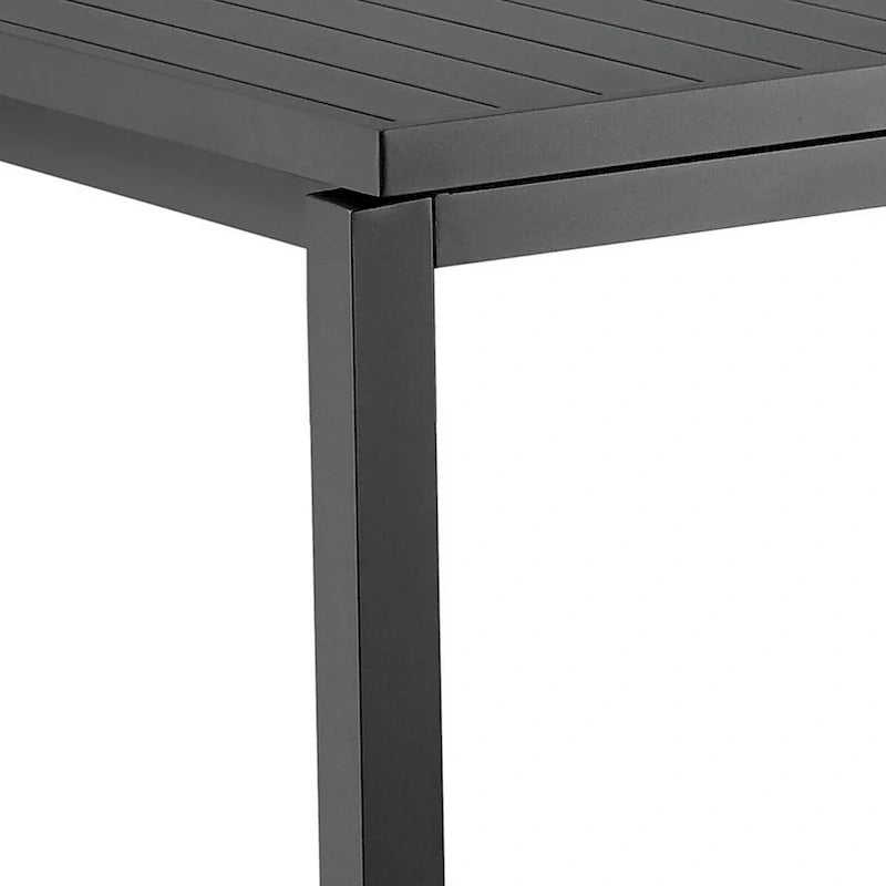 Table à manger extensible Meta de 95 pouces, cadre en aluminium gris, plateau à lattes