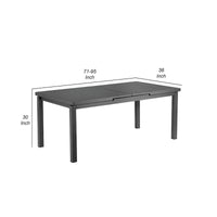 Table à manger extensible Meta de 95 pouces, cadre en aluminium gris, plateau à lattes