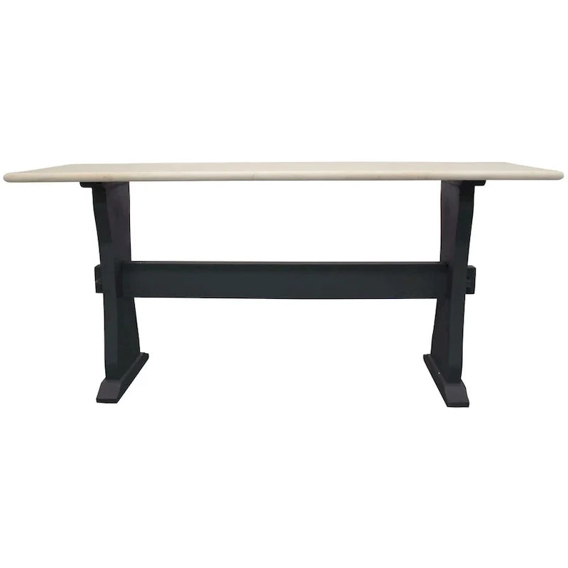 HomeRoots Console en marbre véritable 70 ivoire et noir avec tréteaux - 70