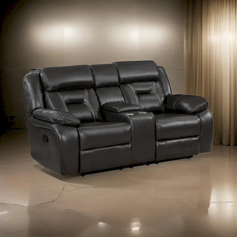 Causeuse inclinable manuelle double Millie de 76 pouces, porte-gobelets, similicuir gris